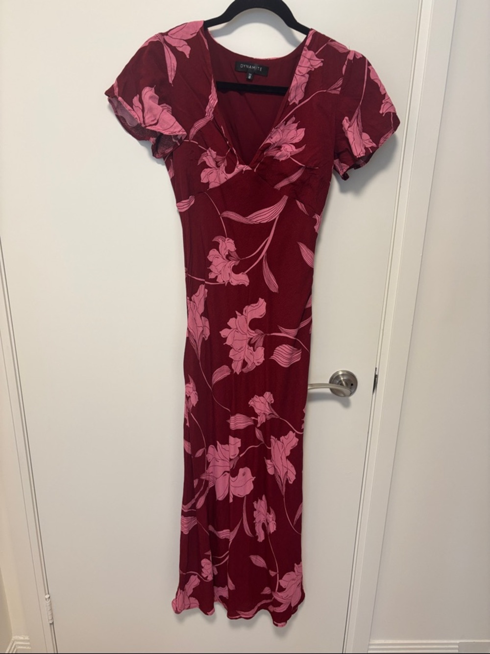 Dynamite Maroon Maxi Dress with Pink Floral Print